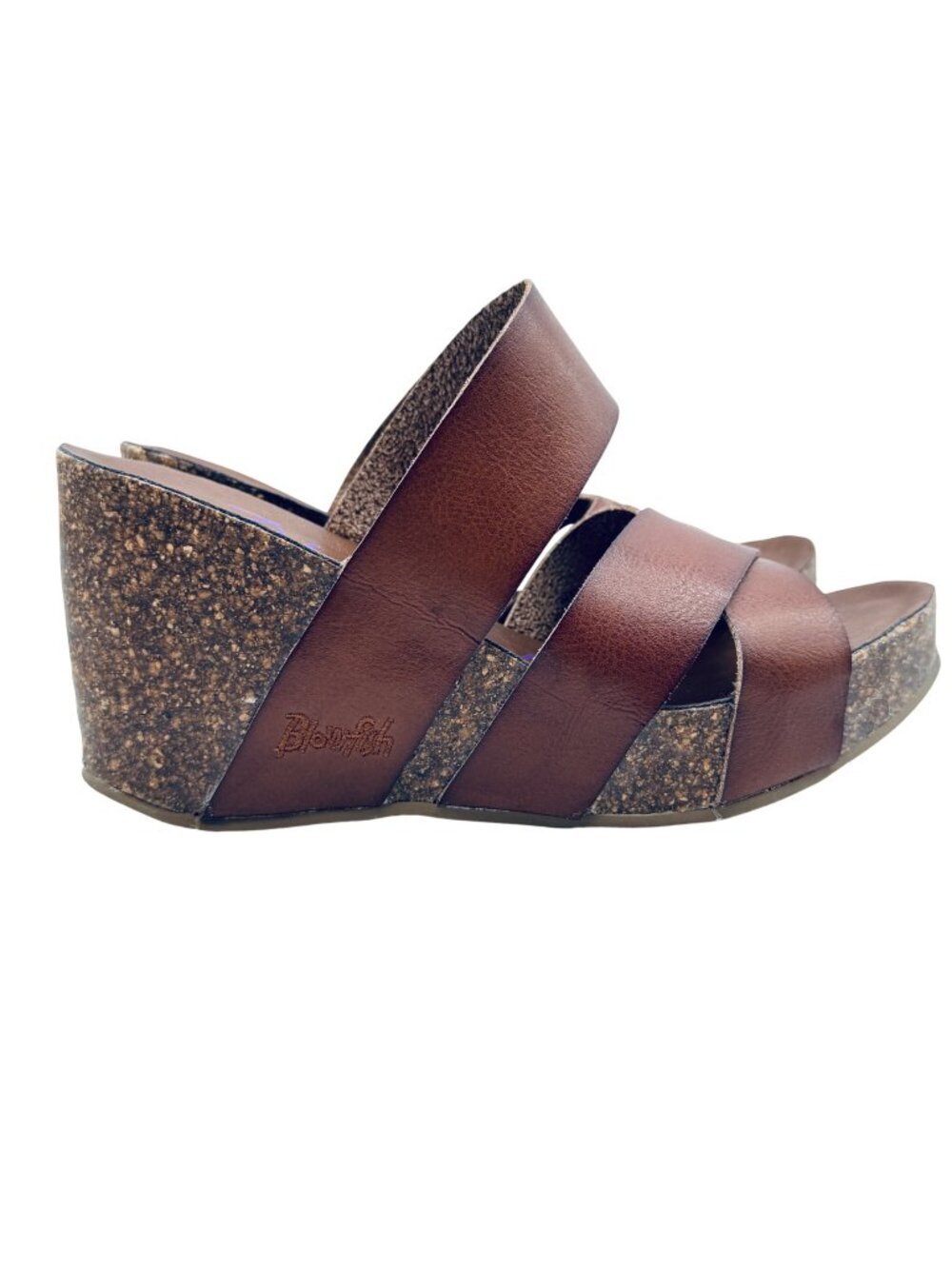 Vintage Blowfish Malibu Wedge Leather Slide Sandals Size 7 Leather Cork Beachy